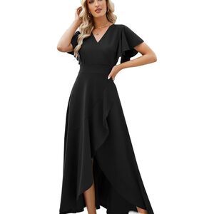 NEW Split Elegant V Neck Wrap Ruffle Wedding Guest Dress M